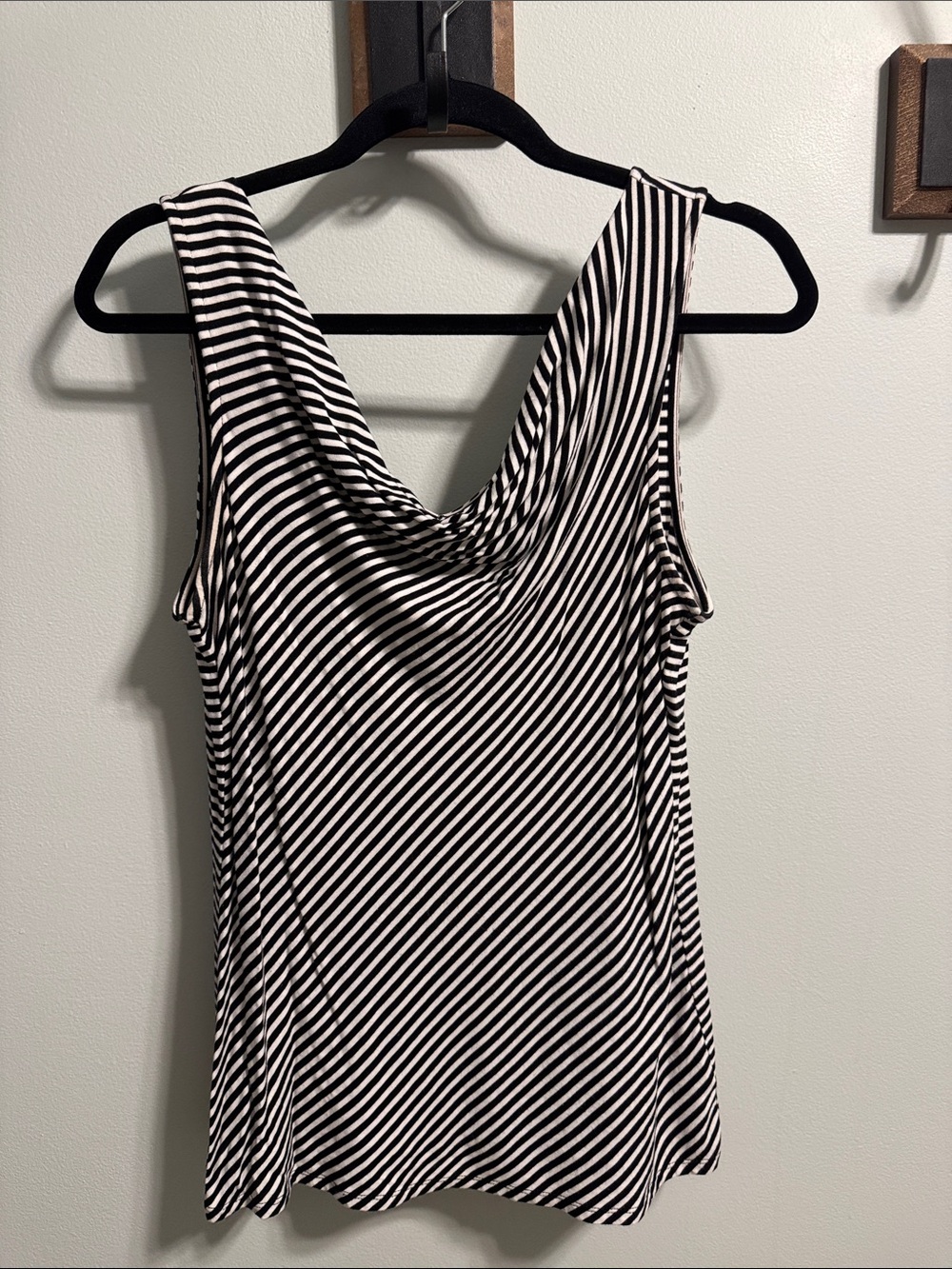 White House Black Market Black & White Striped Sleeveless Cowl Neck Top